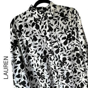 LAUREN RALPH LAUREN | WOMEN’S TUNIC TOP | BLACK WHITE FLORAL | SIZE: LARGE